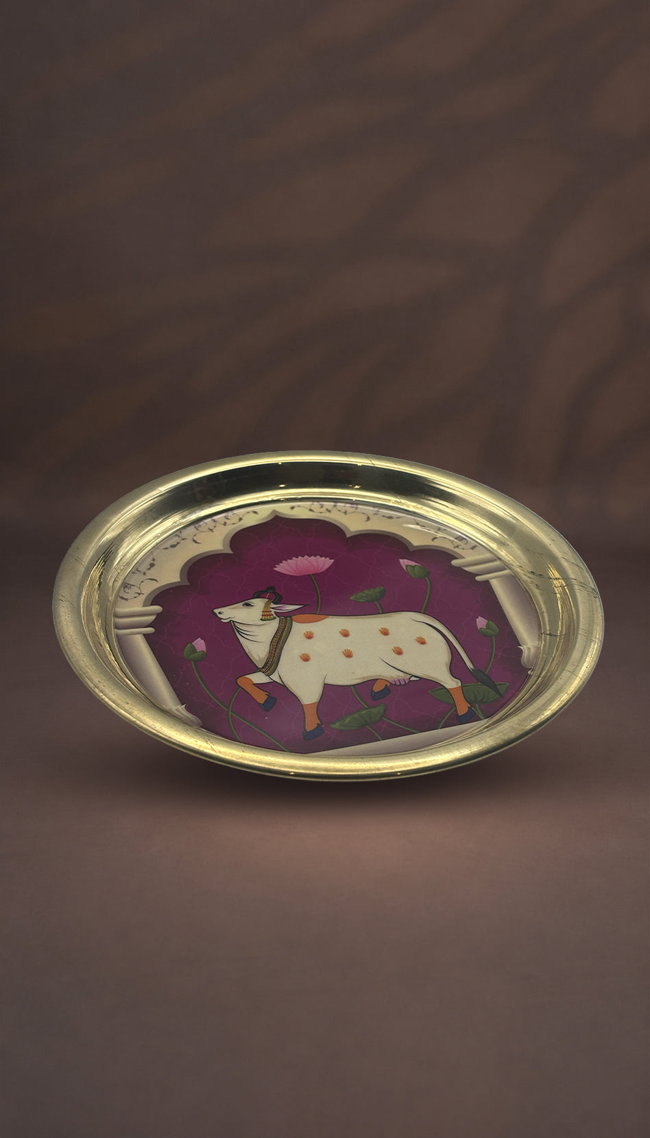 Pichwai Cow Digital Printed Brass Decorative Plate