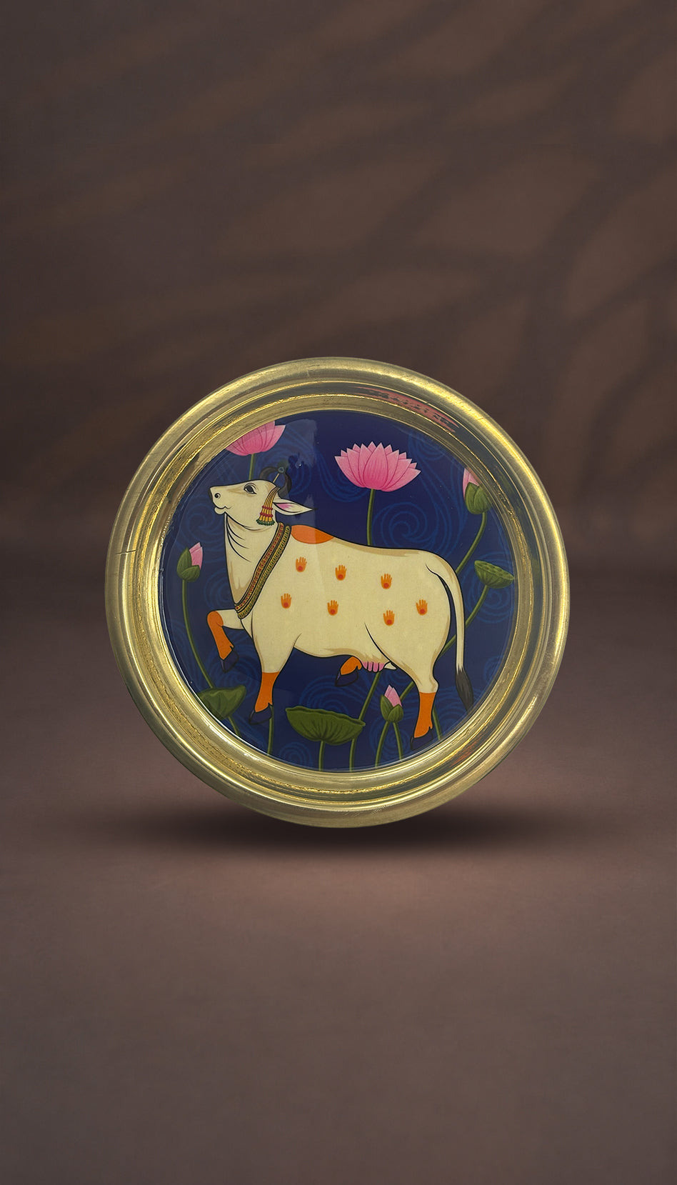 Pichwai Cow Digital Printed Brass Decorative Plate