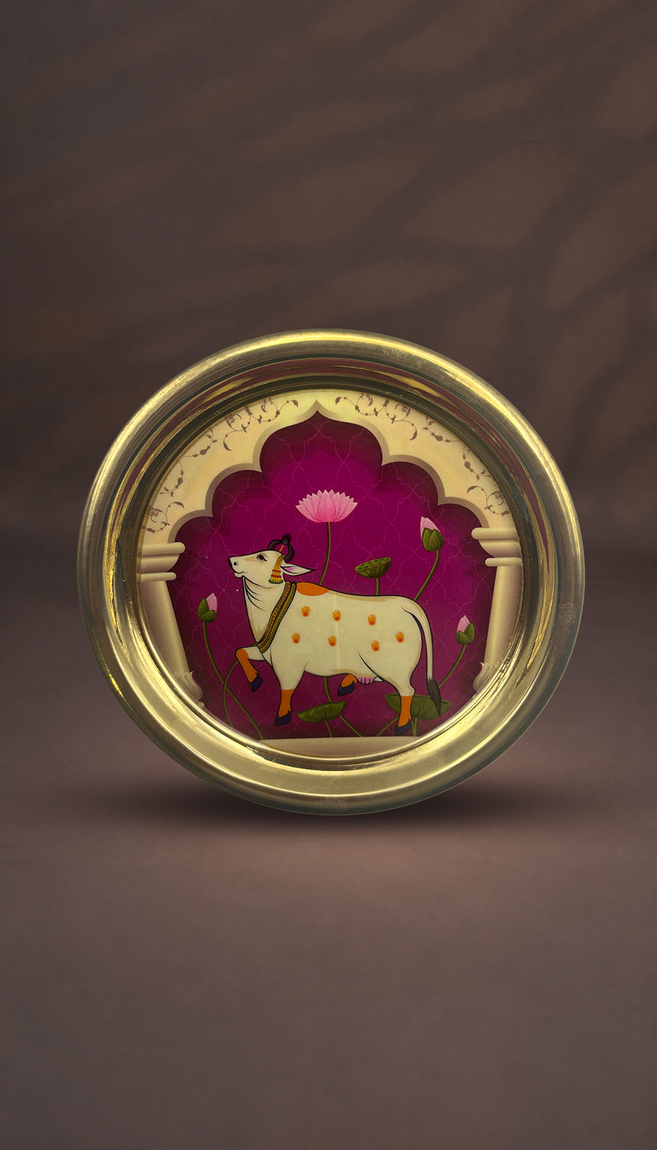 Pichwai Cow Digital Printed Brass Decorative Plate