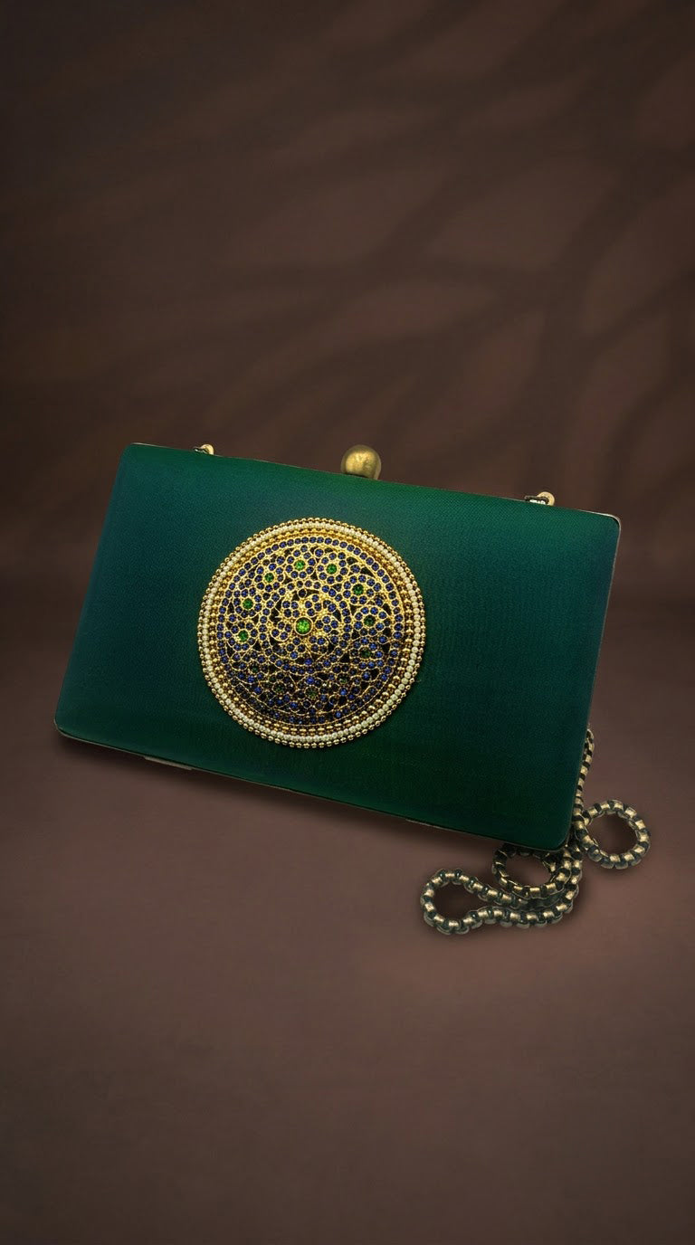 Handcrafted Embroidered Velvet Box Clutch